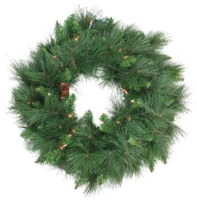 Pre-Lit White Valley Pine Artificial Christmas Wreath - 24-Inch  Clear Lights