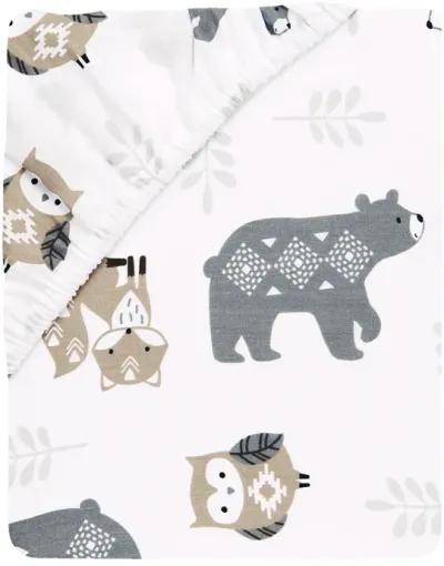 Lambs & Ivy Woodland Forest Animals White/Gray Cotton Fitted Mini Crib Sheet