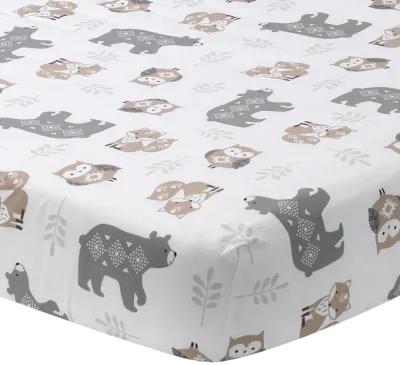 Lambs & Ivy Woodland Forest Animals White/Gray Cotton Fitted Mini Crib Sheet