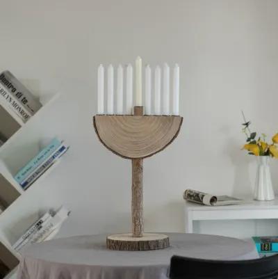 Nine Branch Vintage Handmade Wooden Hanukkah Menorah for Home, Synagogue and Shul