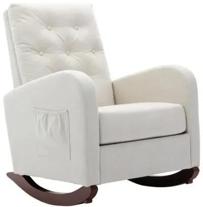 High Back Rocking Chair Nursery Chair Comfortable Rocker Fabric Padded Seat