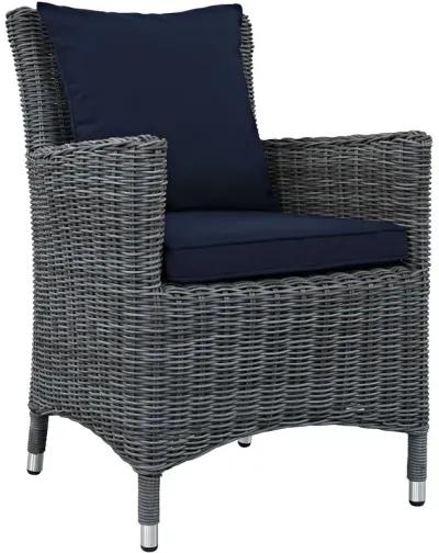 Modway Summon Wicker Rattan Outdoor Patio Sunbrella Dining Armchair in Canvas Navy