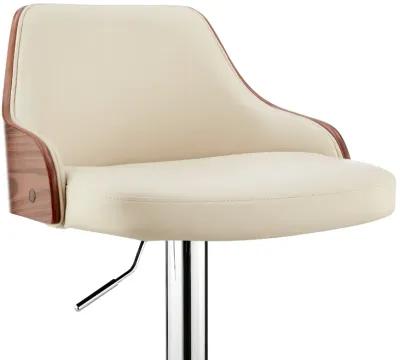 Faux Leather and Metal Adjustable Bar Stool, Cream and Silver-Benzara