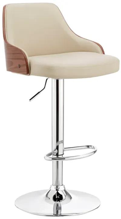 Faux Leather and Metal Adjustable Bar Stool, Cream and Silver-Benzara