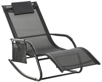 Black Outdoor Rocker: Patio Recliner Chair with Detachable Pillow