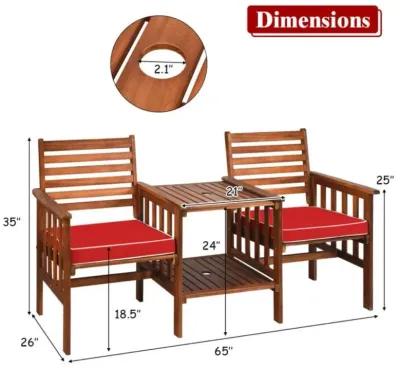 Hivvago 3 Pieces Outdoor Patio Table Chairs Set Acacia Wood Loveseat