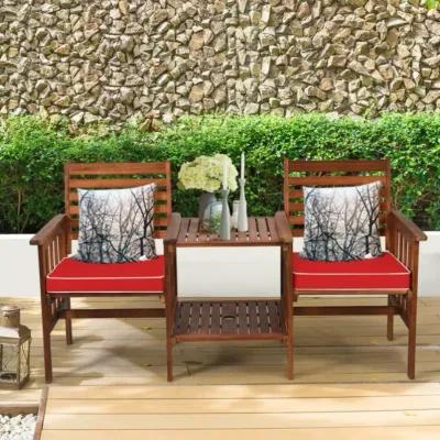 Hivvago 3 Pieces Outdoor Patio Table Chairs Set Acacia Wood Loveseat