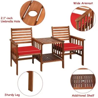 Hivvago 3 Pieces Outdoor Patio Table Chairs Set Acacia Wood Loveseat