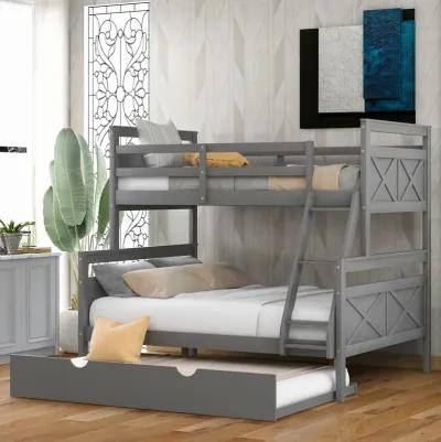 Merax Twin over Full Bunk Bed with Ladder, Twin Size Trundle, Safety Guardrail