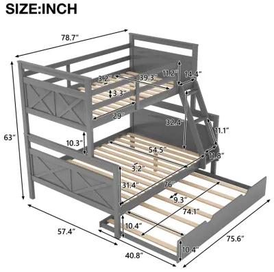 Merax Twin over Full Bunk Bed with Ladder, Twin Size Trundle, Safety Guardrail