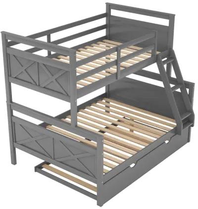 Merax Twin over Full Bunk Bed with Ladder, Twin Size Trundle, Safety Guardrail