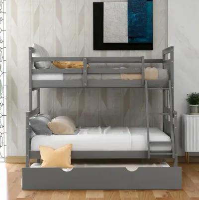 Merax Twin over Full Bunk Bed with Ladder, Twin Size Trundle, Safety Guardrail