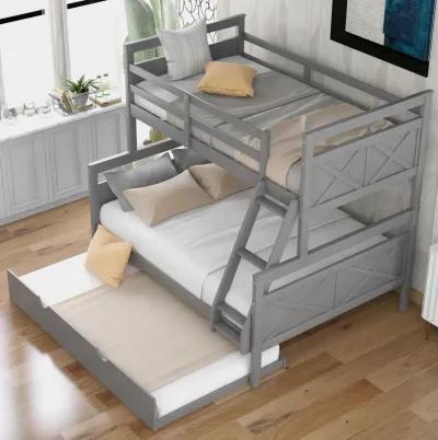 Merax Twin over Full Bunk Bed with Ladder, Twin Size Trundle, Safety Guardrail