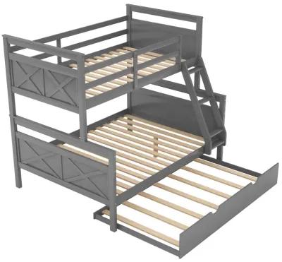 Merax Twin over Full Bunk Bed with Ladder, Twin Size Trundle, Safety Guardrail