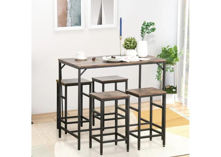 Rustic Dining Set: Industrial 5-Piece Bar Table and Stools