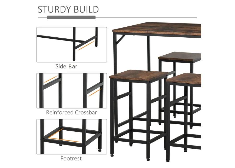 Rustic Dining Set: Industrial 5-Piece Bar Table and Stools