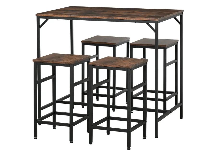 Rustic Dining Set: Industrial 5-Piece Bar Table and Stools