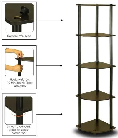 QuikFurn 5-Tier Corner Display Shelf Bookcase in Espresso & Black