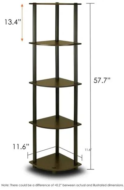 QuikFurn 5-Tier Corner Display Shelf Bookcase in Espresso & Black