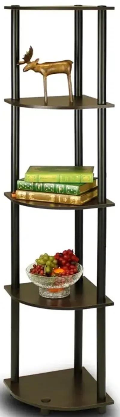 QuikFurn 5-Tier Corner Display Shelf Bookcase in Espresso & Black