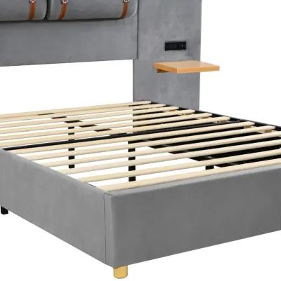 Merax Velvet Platform Bed  with Built-in Pillows