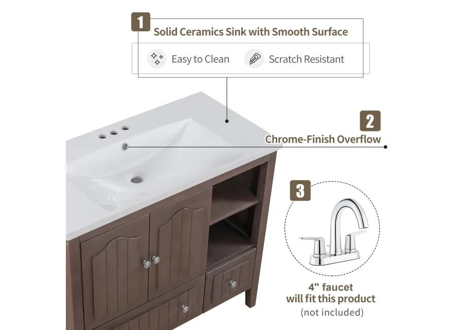 Merax Painted Finish 36" Bathroom Vanity with Ceramic Basin