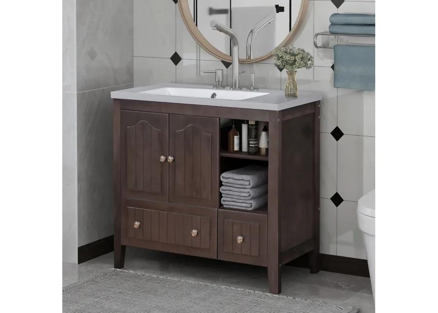 Merax Painted Finish 36" Bathroom Vanity with Ceramic Basin