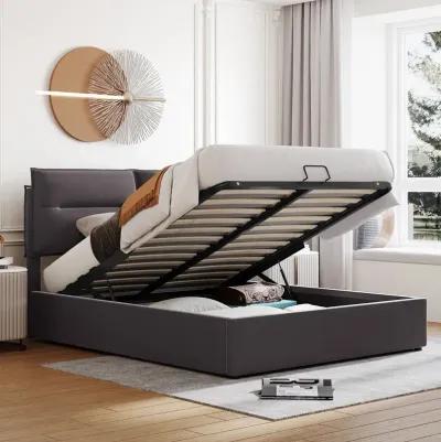 Upholstered Platform Bed With A Hydraulic Storage System, Queen Size