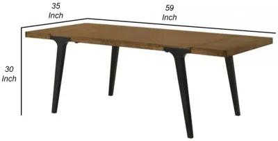 Hilly 59-83 Inch Extendable Dining Table, Rubberwood, Brown and Black  - Benzara