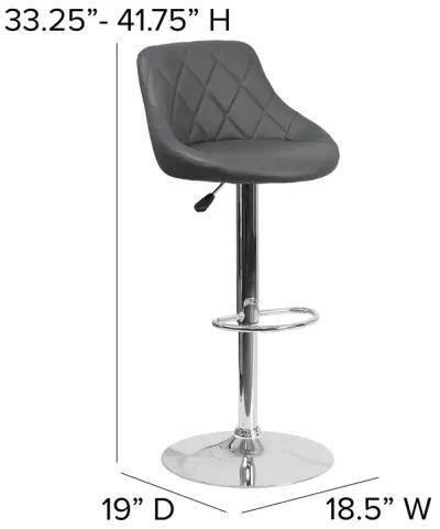 Flash Furniture Contemporary Gray Vinyl Bucket Seat Adjustable Height Barstool with Chrome Base