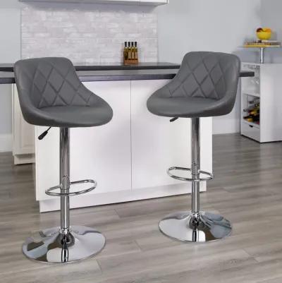 Flash Furniture Contemporary Gray Vinyl Bucket Seat Adjustable Height Barstool with Chrome Base