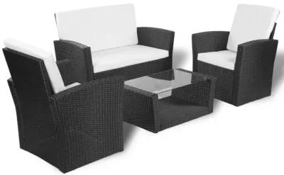 vidaXL 4 Piece Garden lounge set with Cushions Poly Rattan Black