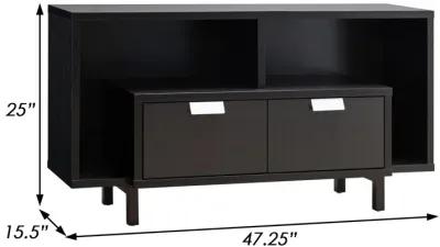 Jett 47 Inch TV Entertainment Console, 2 Drawers, 2 Shelves, U Legs, Brown-Benzara