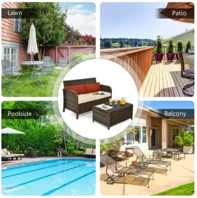 Hivvago 2 Pieces Cushioned Patio Rattan Furniture Set