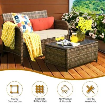 Hivvago 2 Pieces Cushioned Patio Rattan Furniture Set