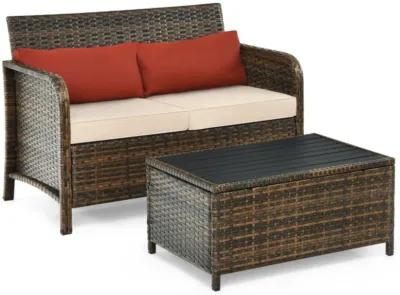 Hivvago 2 Pieces Cushioned Patio Rattan Furniture Set