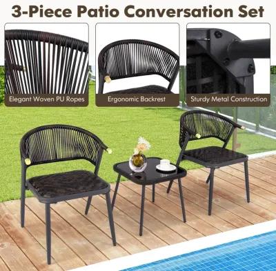 3 Pieces Patio Rattan Furniture Set for Backyard Poolside-Brown and Black