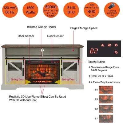 MONDAWE 60 Inch Electric Fireplace  Entertainment Center With Door Sensor