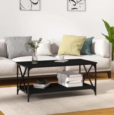 Coffee Table Black 39.4"x19.7"x17.7" Engineered Wood and Iron