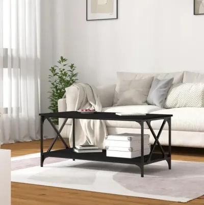 Coffee Table Black 39.4"x19.7"x17.7" Engineered Wood and Iron