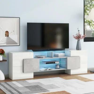 Modern Grey TV Stand with LED Shelves