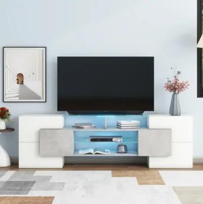 Modern Grey TV Stand with LED Shelves