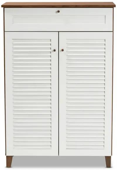 Baxton Studio Coolidge Modern 5 Shelf Wood Shoe Storage Cabinet with Drawer