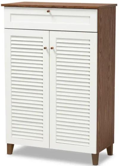 Baxton Studio Coolidge Modern 5 Shelf Wood Shoe Storage Cabinet with Drawer