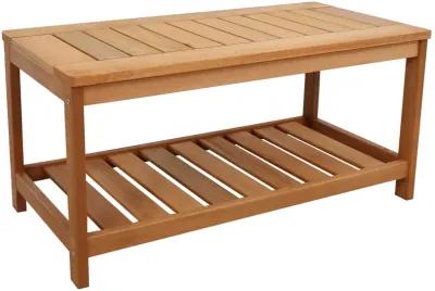 Sunnydaze 35.25 in Meranti Wood Rectangular Patio Coffee Table with Shelf