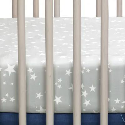 Lambs & Ivy Milky Way Gray/White Stars 100% Cotton Baby Fitted Crib Sheet