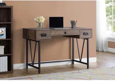 Monarch Specialties I 7412 Computer Desk, Home Office, Laptop, Storage Drawers, 48"L, Work, Metal, Laminate, Brown, Black, Transitional