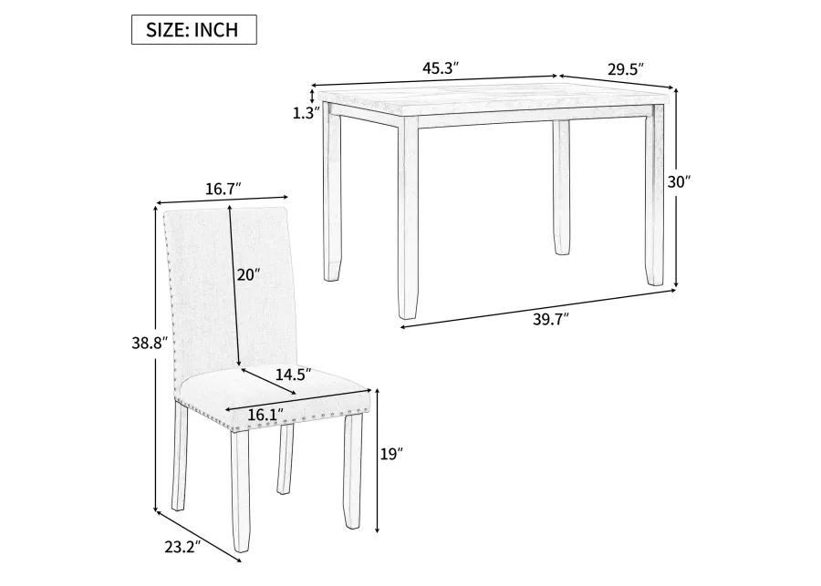 Merax Faux Marble 5-Piece Dining Set Table with 4 Thicken Cushion Dining Chairs Home Furniture