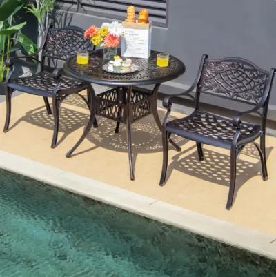 Hivvago 2-Piece Outdoor Cast Aluminum Chairs with Armrests and Curved Seats-Copper