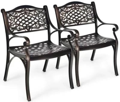 Hivvago 2-Piece Outdoor Cast Aluminum Chairs with Armrests and Curved Seats-Copper